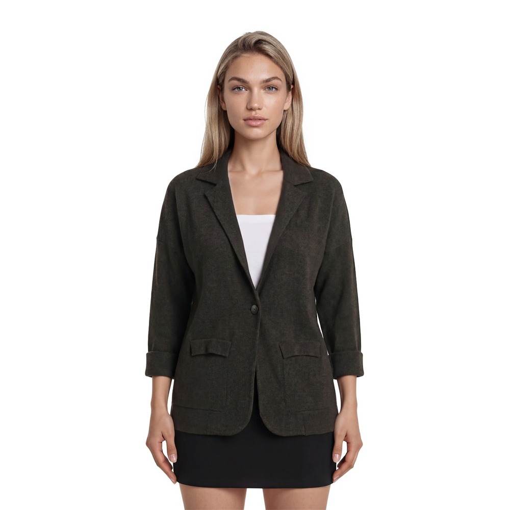 Autumn 100% Pure Cashmere Knit Blazer Women's Size Medium Brown Cardigan Jacket